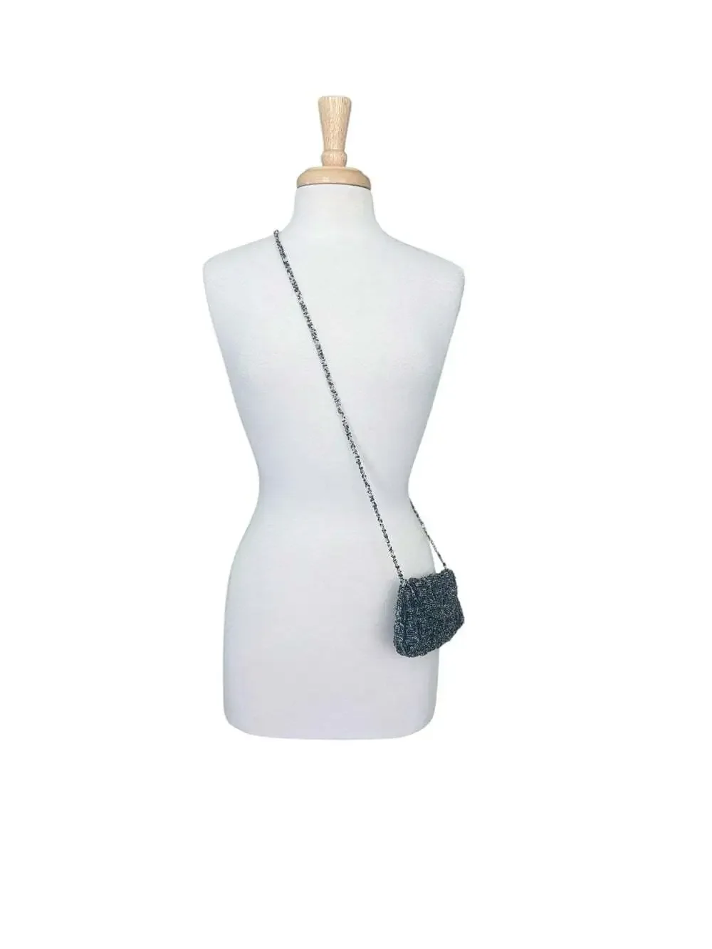 Vintage 90s Valerie Stevens Black Satin Iridescent Beaded Mini Crossbody Clutch